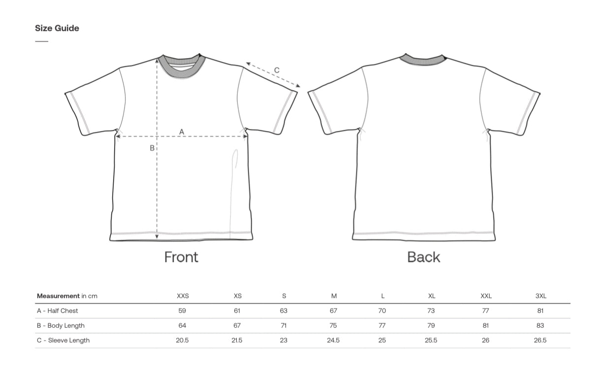 Size guide for Sanctum White Tee
